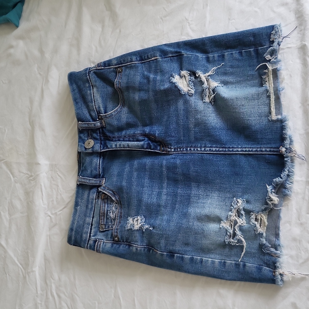 American Eagle Super Stretch Distressed Jean Denim Skirt, SZ 2